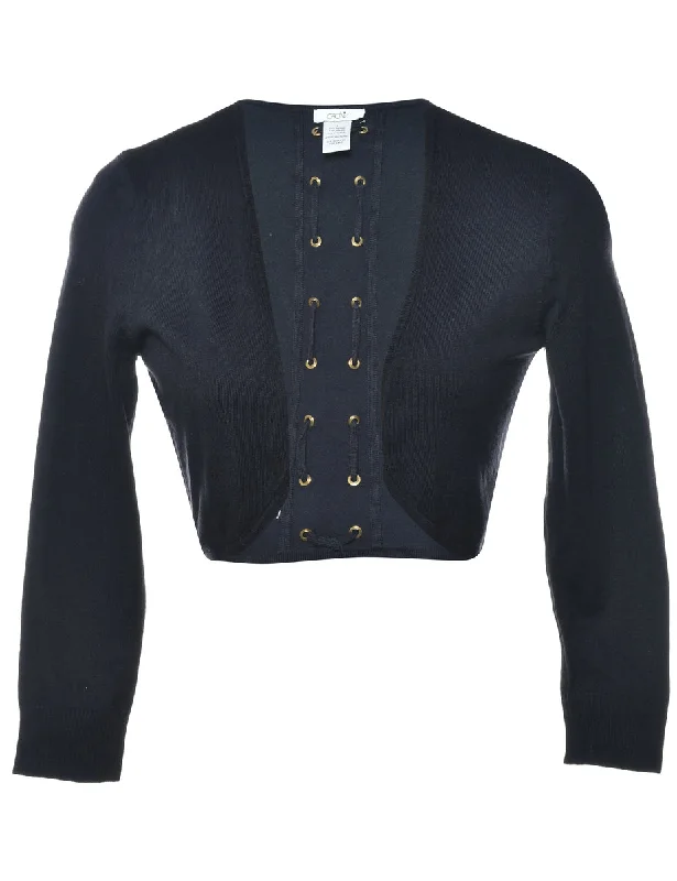 Cropped Black Cardigan - S Front Pockets Side Pockets Patch Pockets