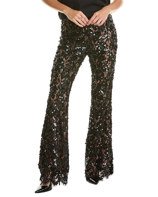 Michael Kors Collection Floral Lace Silk-Lined Bootcut Pant Fashionable Sporty Pants