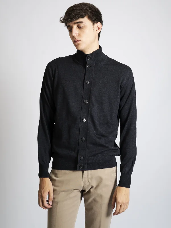 Cardigan Regular Antracite Print Jacquard Patchwork