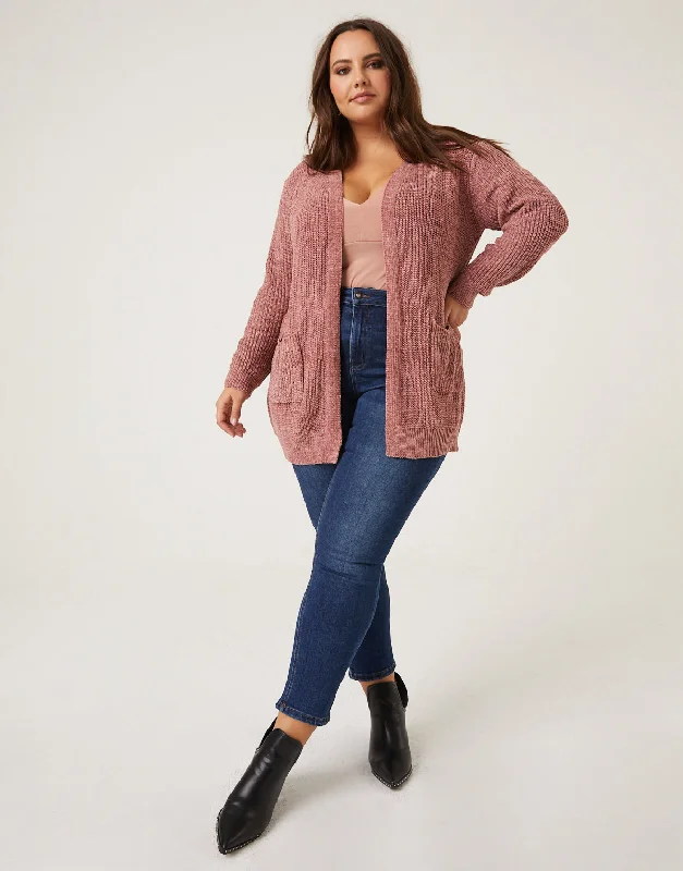 Plus Size Open Chenille Cardigan Asymmetrical,ymmetric Pencil Cardigan