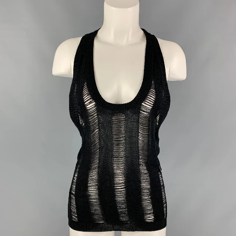 PRABAL GURUNG Size S Black Distressed Silk Tank Casual Top high neck tank
