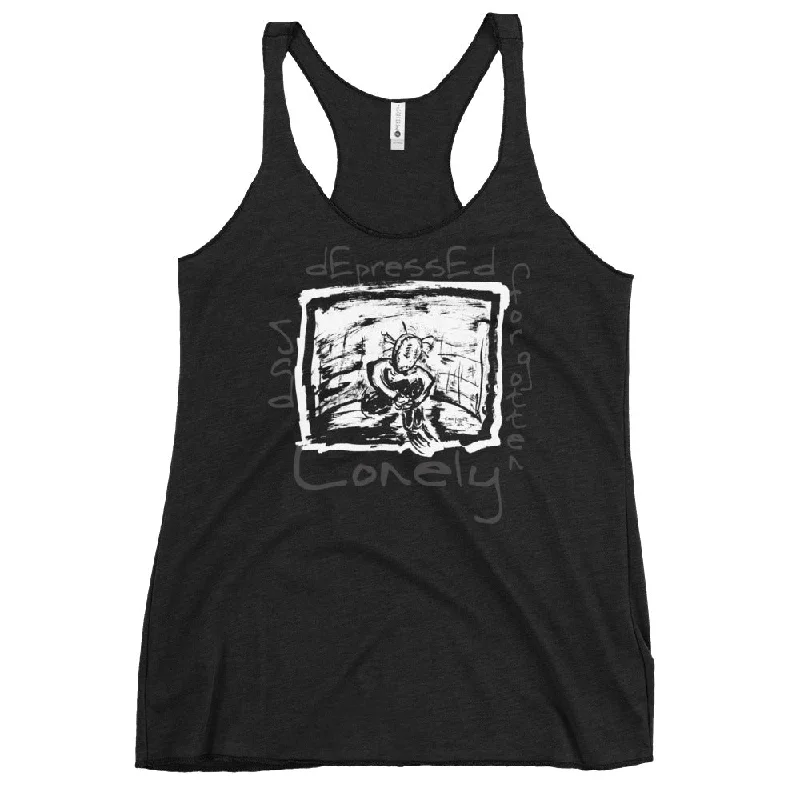 Lonely Depressed Sad Forgotten Man Artwork Women's Racerback Tank essential tank top