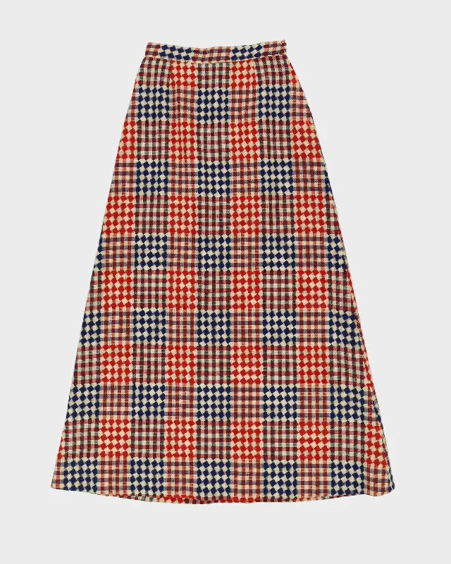 Vintage 1970s Blue Checked Maxi Skirt - S velvet skirt luxurious