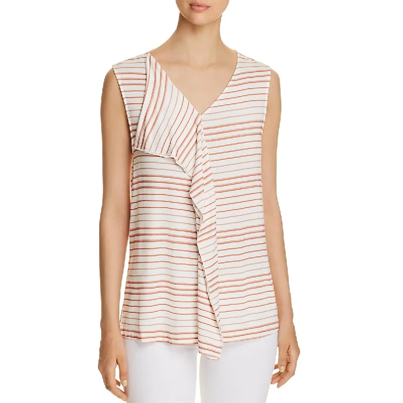 Donna Karan Womens Striped Ruffle Tank Top pastel tank top