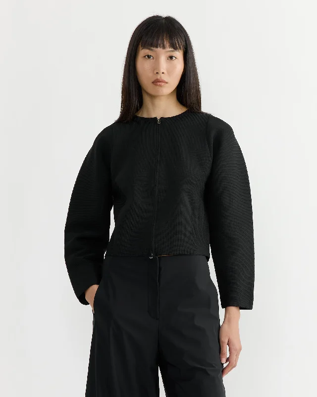 Rounded Zip-Up Cardigan in Black Machine Wash Dry Clean Hand Wash