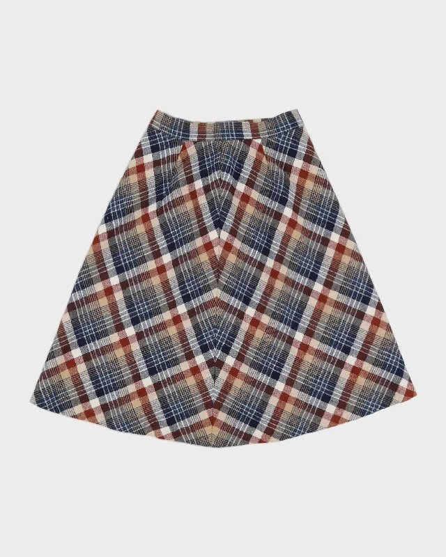 Vintage 1980s Blue Plaid A-Line Skirt - XS lace skirt romantic