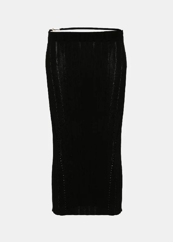 Black 'La Jupe Pralu' Midi Skirt silk skirt lustrous