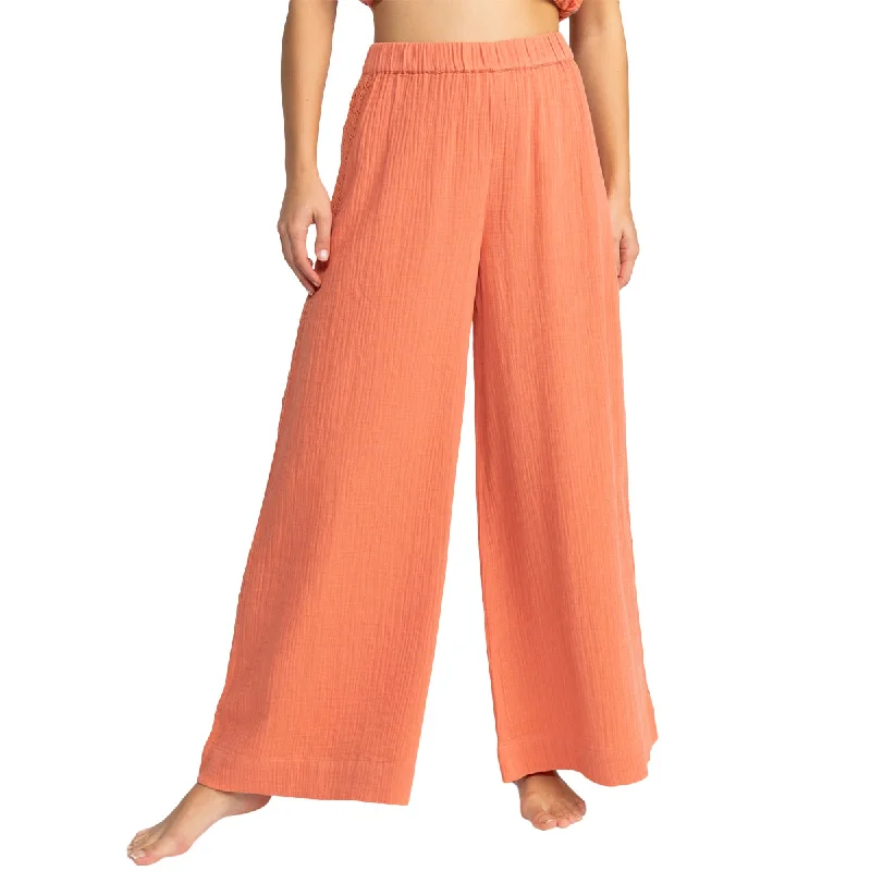Roxy Women's Golden Tropic Wide Leg Beach Pants Casual Drawstring Pants