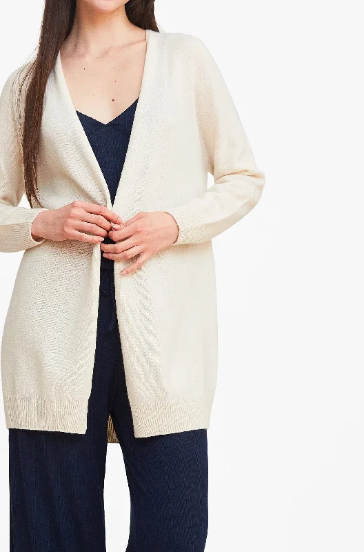 Effortlessly Chic Open Cardigan - Ivory Wool Fabric Cashmere Fabric Tweed Fabric