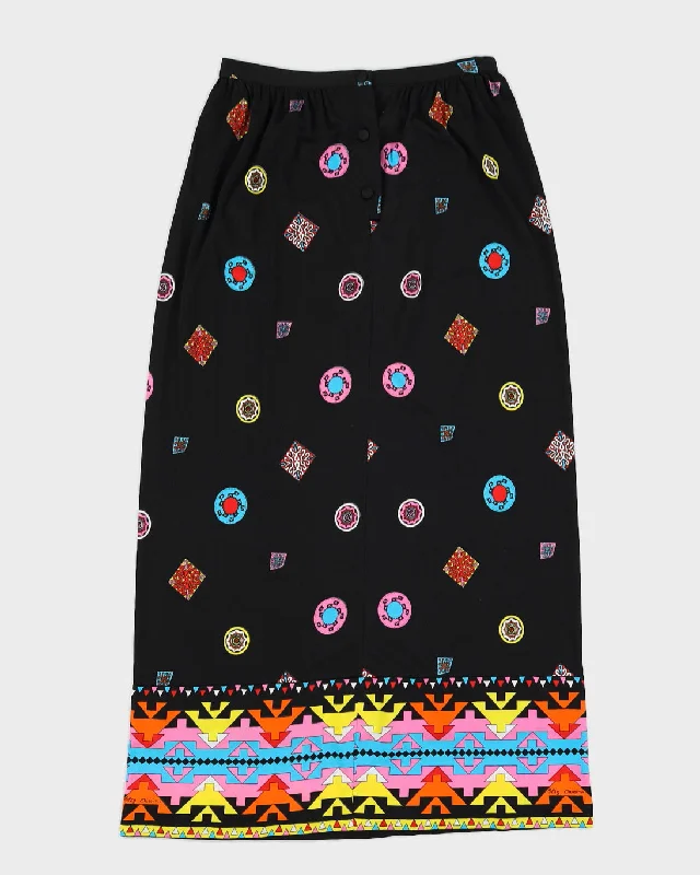 Vintage 1970s Oleg Cassini Black Symbol Print Maxi Skirt - M cashmere skirt fine