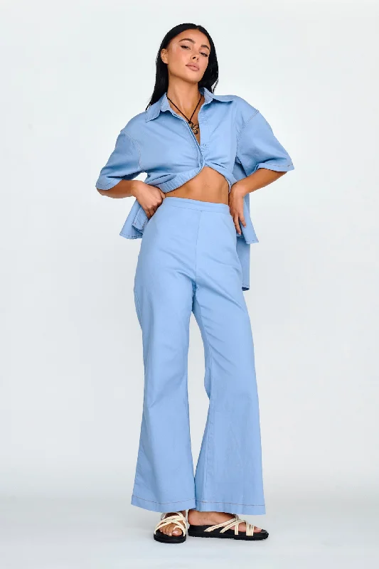 Light Aura Long Pants Denim Blue Cozy Maternity Pants