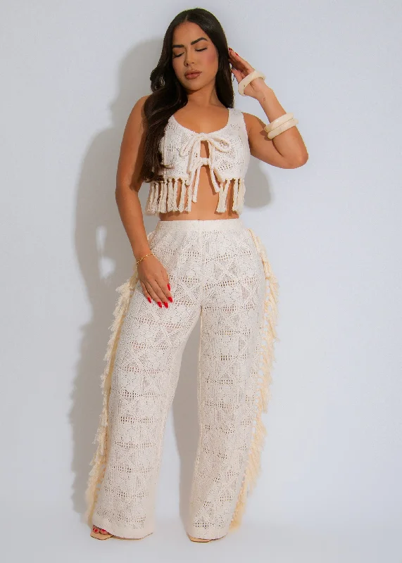 Seaside Reverie Crochet Pant Set Nude Stylish Harem Pants