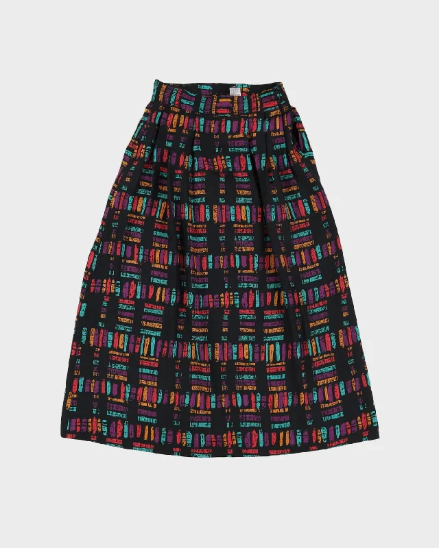 Rayon Black Patterned Midi Skirt - XS wool skirt sturdy