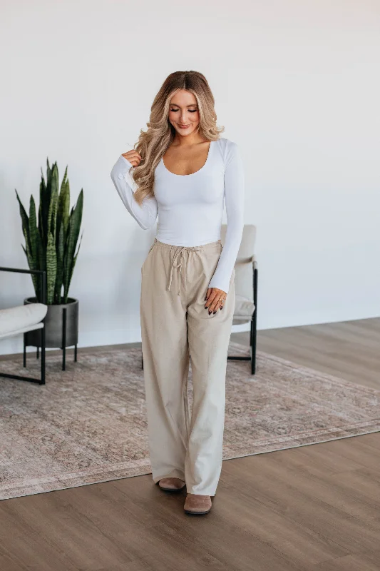 Tuned In Pants - Sand Fashionable Sporty Pants