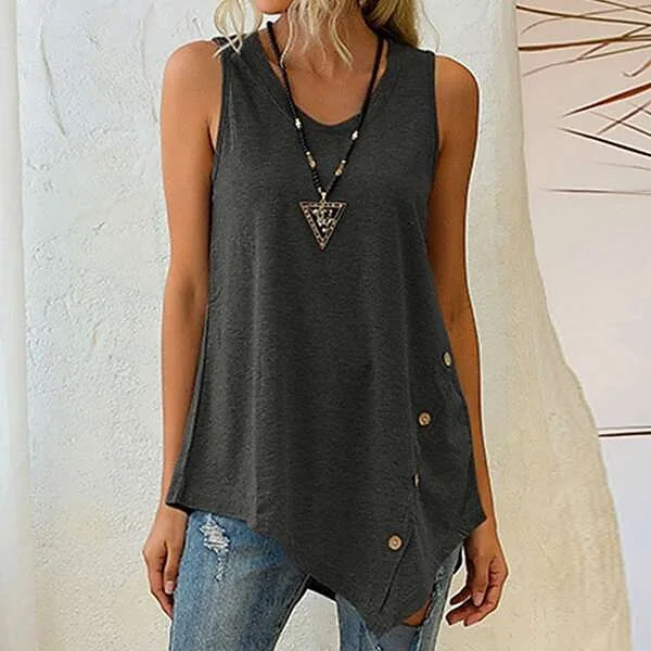 Ladies Solid Color Fashion Casual Sleeveless U-Neck Irregular Top Tank fashionable tank top Ladies Solid Color Fashion Casual Sleeveless U-Neck Irregular Top Tank fashionable tank top
