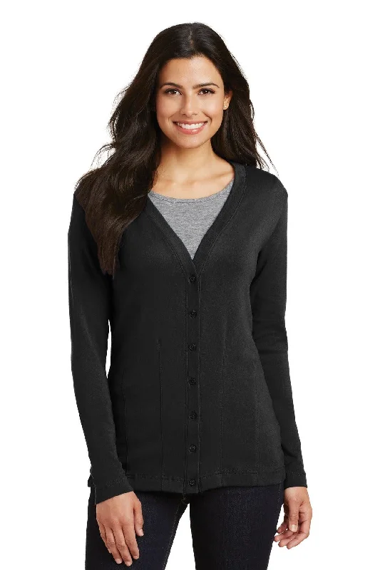 Port Authority Ladies Modern Stretch Cotton Cardigan. L515 Solid Color Striped Floral Print Port Authority Ladies Modern Stretch Cotton Cardigan. L515 Solid Color Striped Floral Print