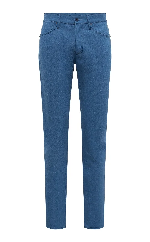 Anthony Five Pocket Pant in Light Blue Cotton Linen Denim Formal Dress Pants