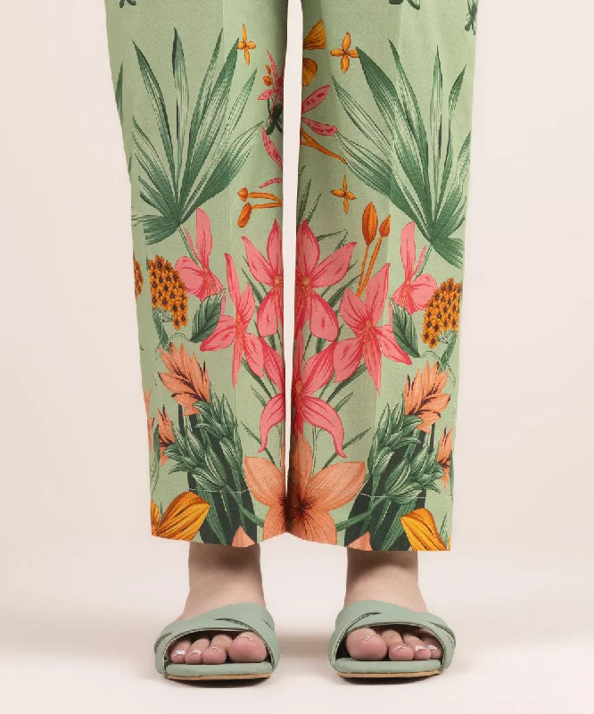 Printed Cambric Straight Pants Chic Faux Leather Pants