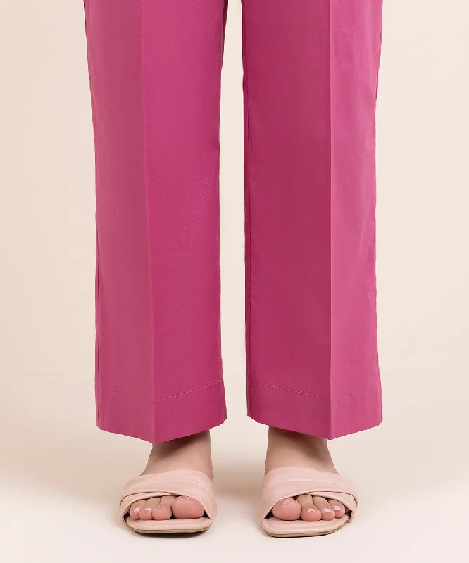 Solid Cambric Straight Pants Stylish Casual Pants