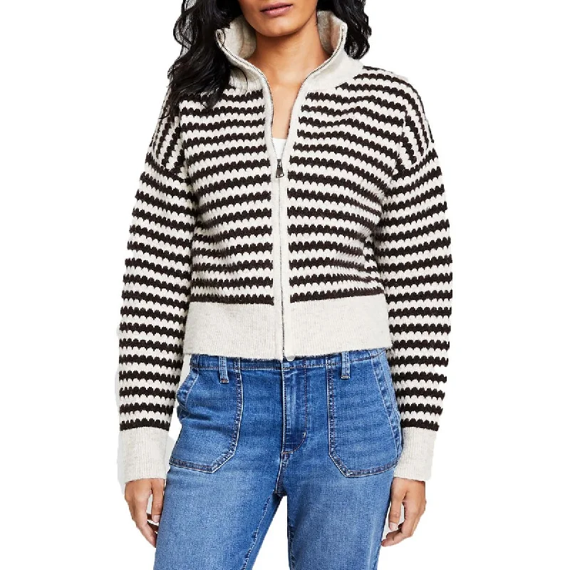 And Now This Womens Cardigan Ribbed Full Zip Sweater Crew Neck V-Neck Turtle Neck