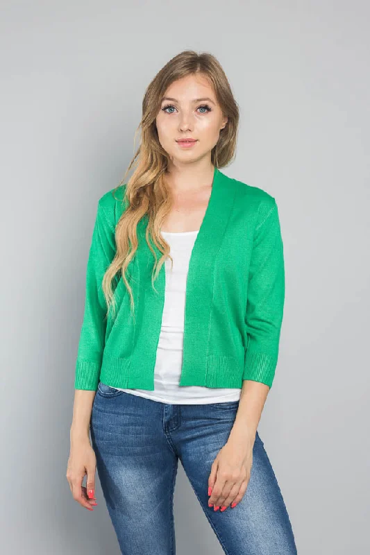 Women's Classic 3/4 Sleeve Cropped Cardigan Notch Collar Peter Pan Collar Cowl Neck