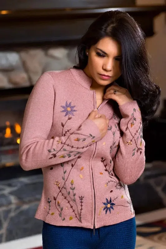Nailea Woman Cardigan Cashmere & Qiviuk Embroidered Appliqued Beaded
