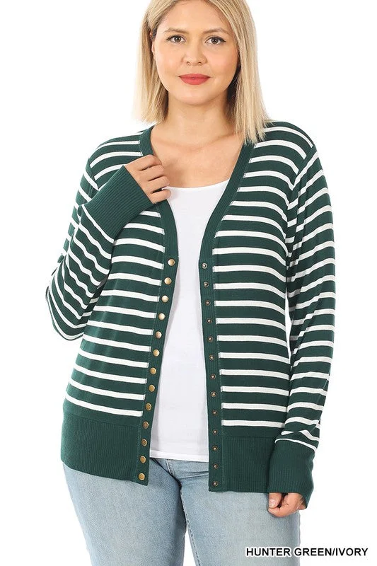 ZE205 - PLUS STRIPE SNAP CARDIGAN Elasticated Padded Insulated