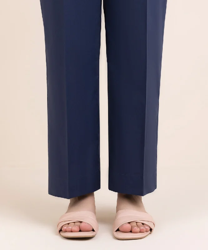 Solid Cambric Straight Pants Classic Stretch Pants