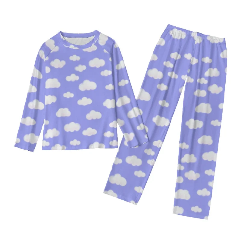 Dreamy Clouds Women's Raglan Long Sleeve Top With Wide Ankle Pants Pajamas Set (Periwinkle) Comfortable Jogging Pants