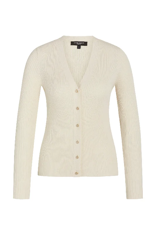 Bruuns Bazaar Damer - GallberryBBCarica strik cardigan - White Cream Welt Pockets Slit Pockets Flap Pockets