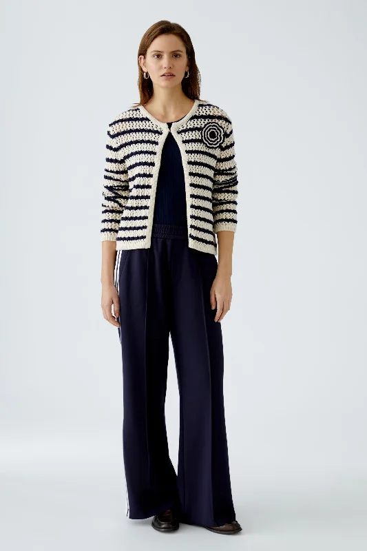 OUI Blue & White Cardigan Tailored Straight A-Line