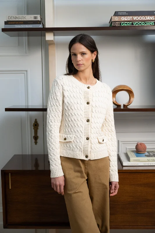 JEFF Cream Cardigan Fitted Slim Tailored