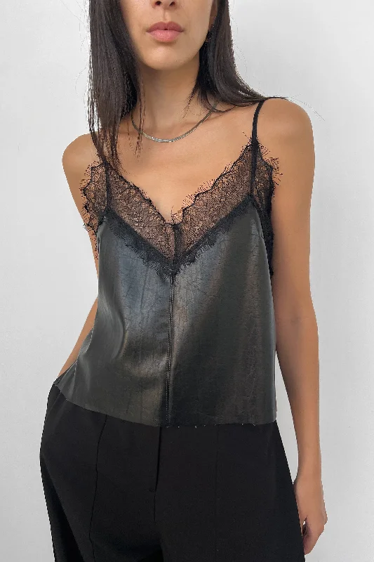 VEGAN LEATHER TANK WITH LACE halter tank top