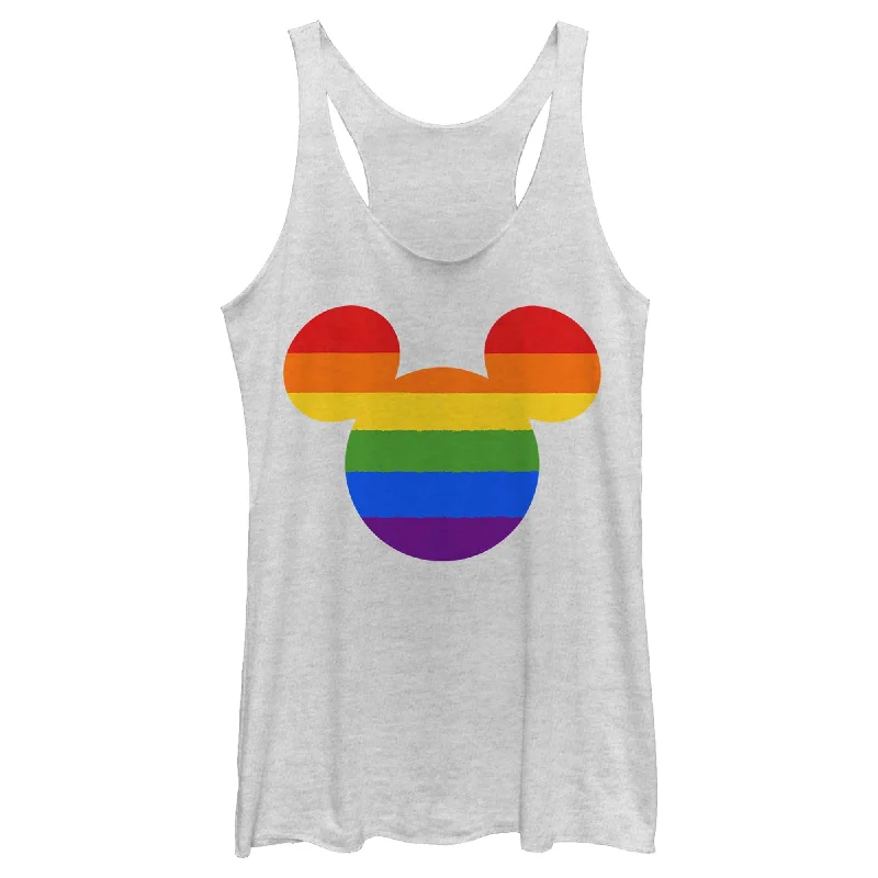 Women's Mickey & Friends Rainbow Ears Racerback Tank Top beige tank top