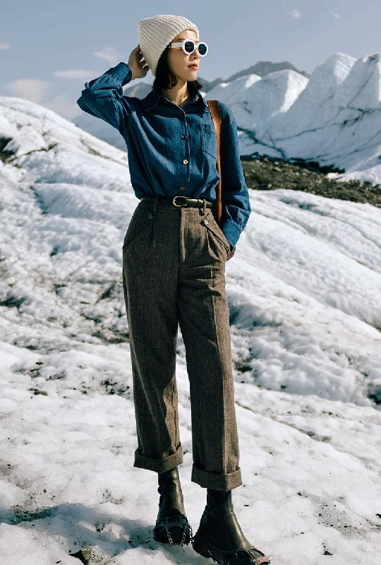 Reign Wool Pants - Brownstone Trendy Printed Pants