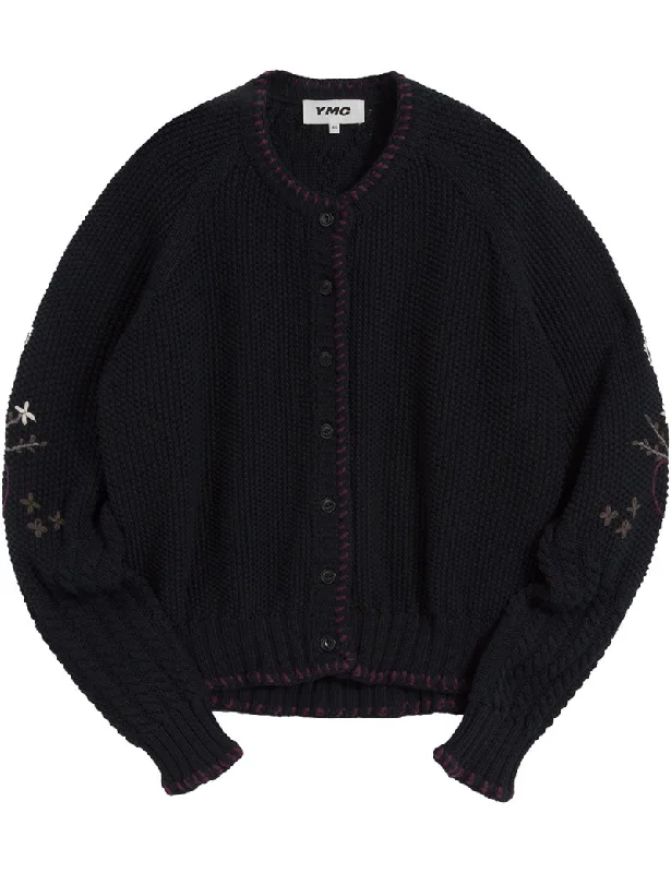 YMC Lotus Cardigan Black Iron Safe Non-Iron Wrinkle Free