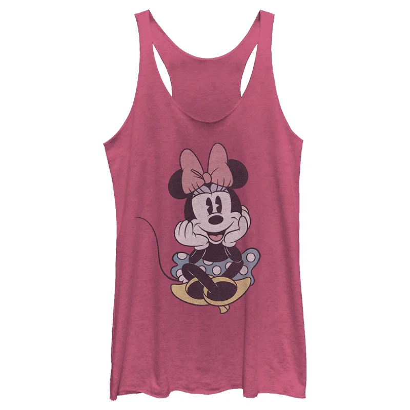 Women's Mickey & Friends Distressed Minnie Mouse Sitting Racerback Tank Top strapless tank top Women's Mickey & Friends Distressed Minnie Mouse Sitting Racerback Tank Top strapless tank top