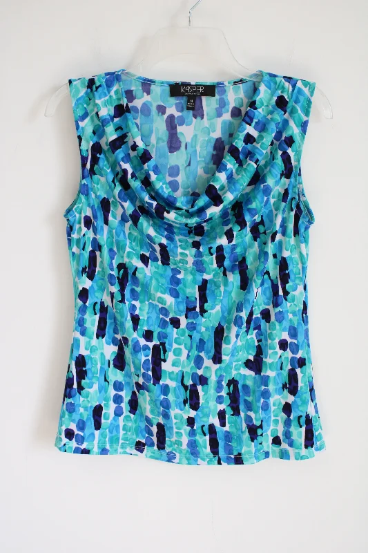 Kasper Separates Blue Patterned Tank | M rhinestone tank top