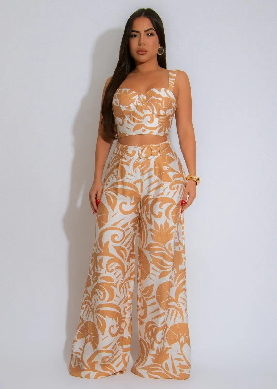 Palm Whisper Floral Pant Set Nude Chic Black Leggings