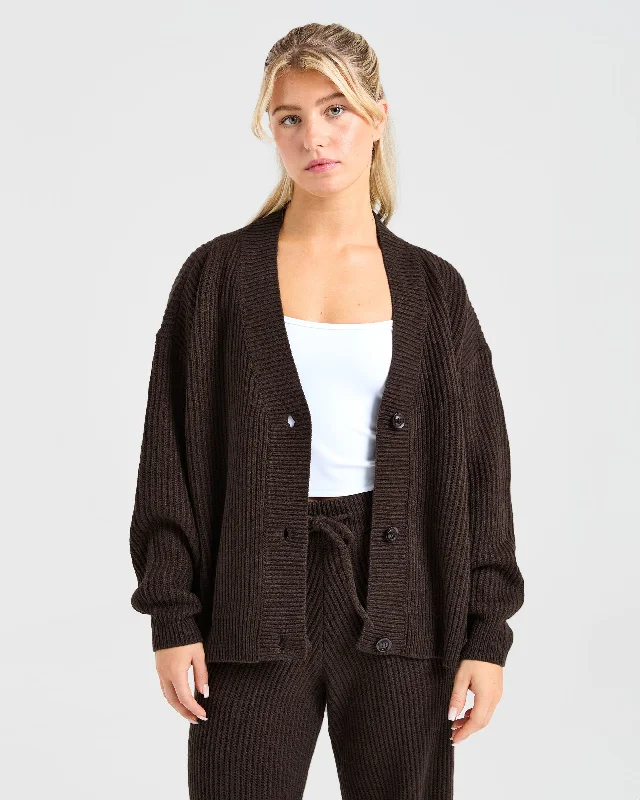 Lounge Oversized Knit Cardigan - Deep Cocoa Braun Spandex Blend Rayon Blend Denim Blend