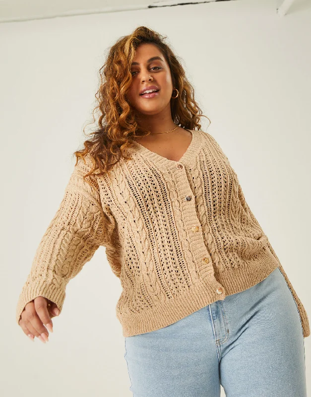 Plus Size Open Knit Button Cardigan Handmade Hand-knitted Hand-woven
