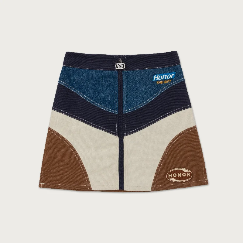 Motor Skirt - Blue silk skirt lustrous