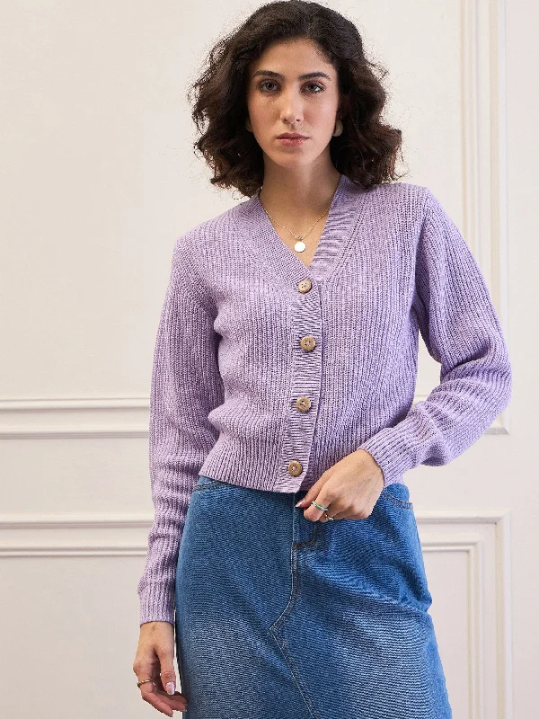 Women Lavender Front Button Cardigan Jersey Fabric Tulle Fabric Batik Fabric
