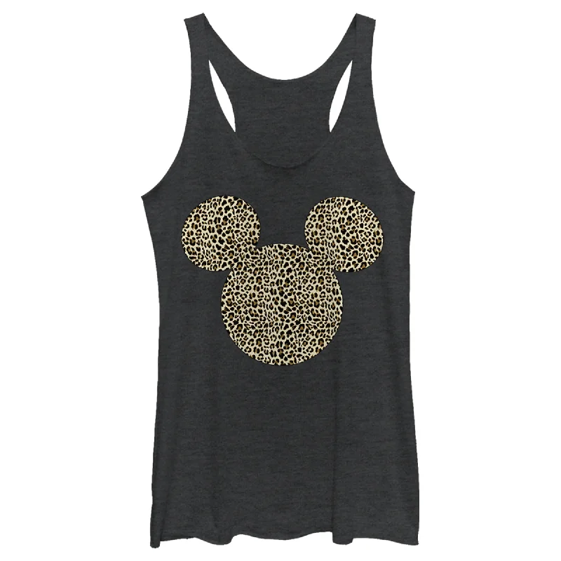 Women's Mickey & Friends Cheetah Print Mickey Mouse Logo Racerback Tank Top fashionable tank top Women's Mickey & Friends Cheetah Print Mickey Mouse Logo Racerback Tank Top fashionable tank top