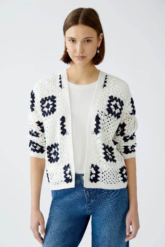 OUI White & Blue crochet Cardigan Elasticated Padded Insulated