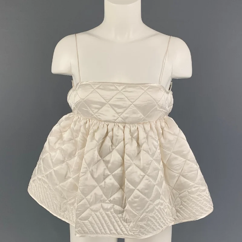 CECILIE BAHNSEN Size 4 Beige Quilted Selena Tank Top solid color tank