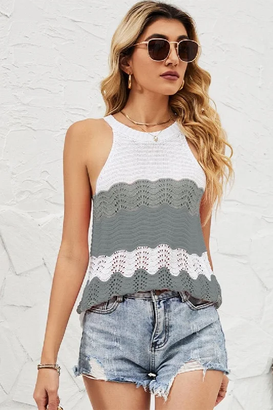 WOMEN SPLICED HANGING NECK TANK TOP modal blend tank