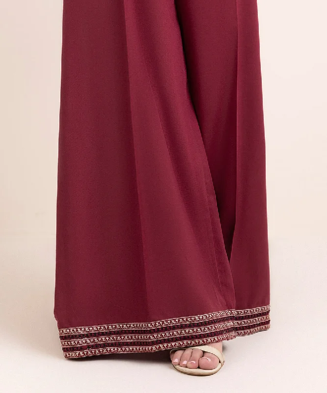 Embroidered Cotton Viscose Flared Pants Classic Chino Pants