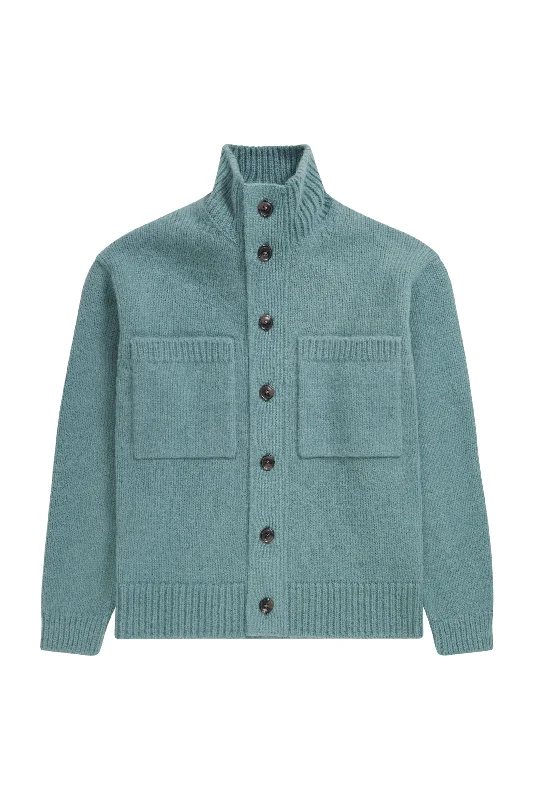 Cardigan in Misto Lana Verde Acqua Collared Crew Neck Turtle Neck