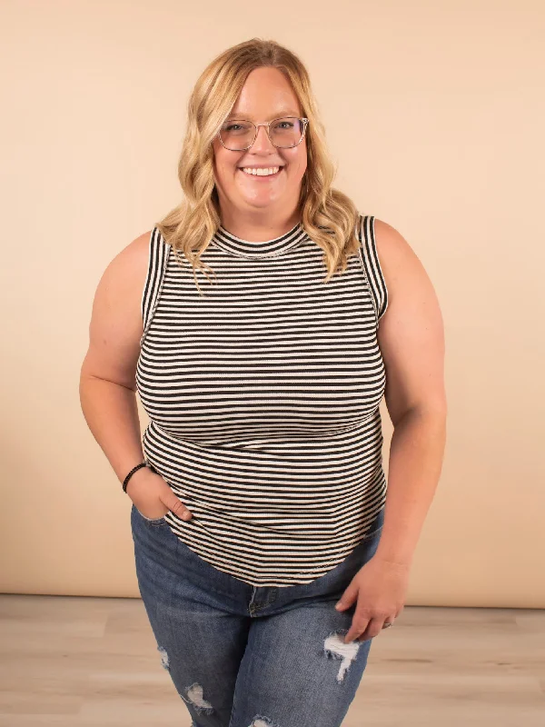 Layered in Love Ribbed Stripe Tank in Black solid color tank